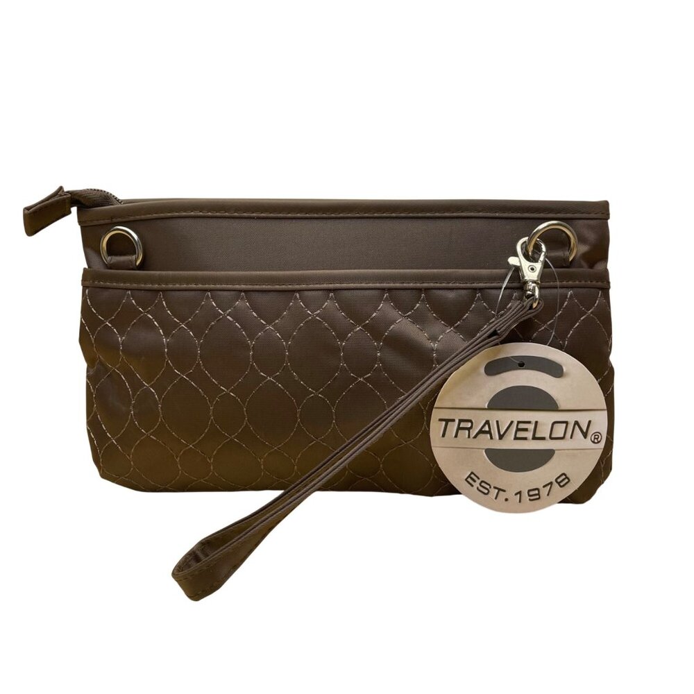Travelon Women’s Brown Quilted Adjustable Strap RFID Protection Crossbody Bag